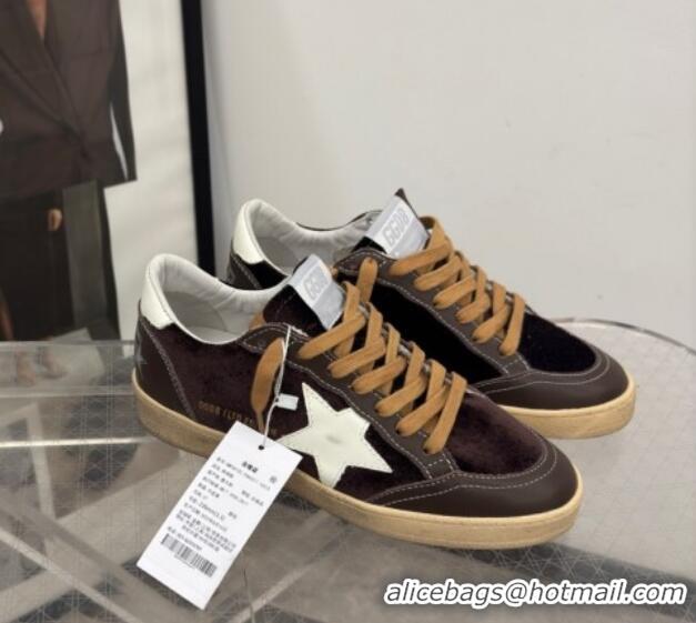 Purchase Golden Goose Women's Ball Star Sneakers in brown velvet with white leather star and heel tab 0221014