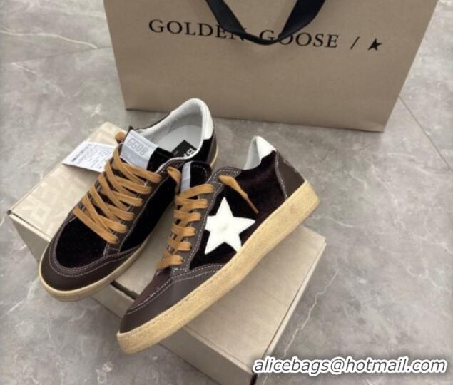 Purchase Golden Goose Women's Ball Star Sneakers in brown velvet with white leather star and heel tab 0221014