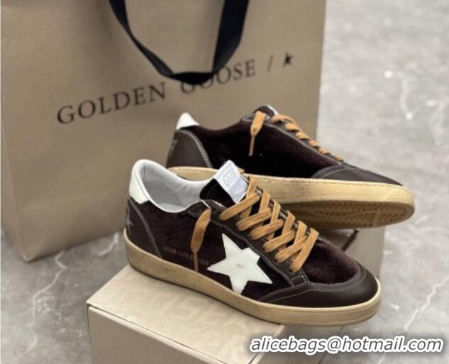 Purchase Golden Goose Women's Ball Star Sneakers in brown velvet with white leather star and heel tab 0221014