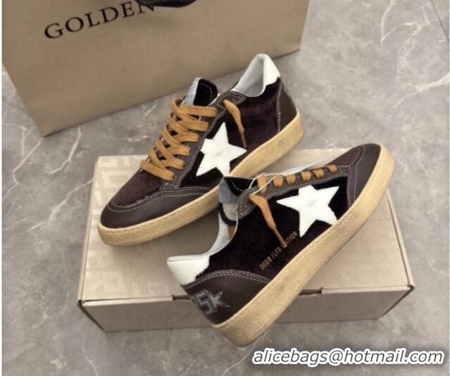 Purchase Golden Goose Women's Ball Star Sneakers in brown velvet with white leather star and heel tab 0221014