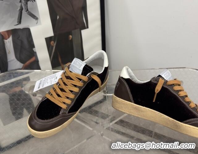 Purchase Golden Goose Women's Ball Star Sneakers in brown velvet with white leather star and heel tab 0221014