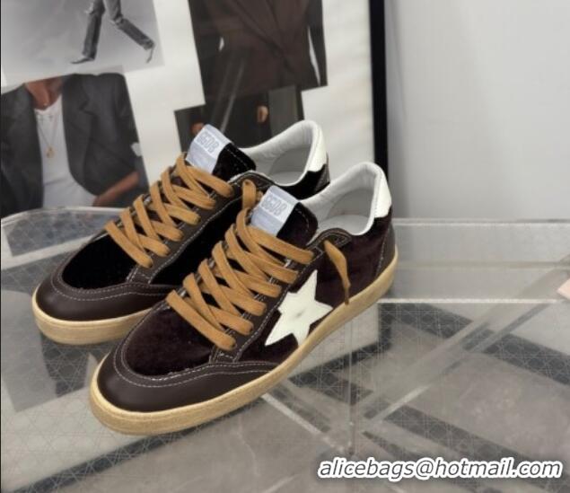 Purchase Golden Goose Women's Ball Star Sneakers in brown velvet with white leather star and heel tab 0221014