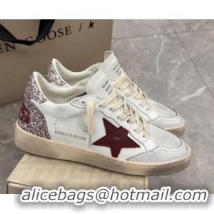 Pretty Style Golden Goose Women's Ball Star LTD Sneakers with red leather star and pink glitter heel tab 0221015