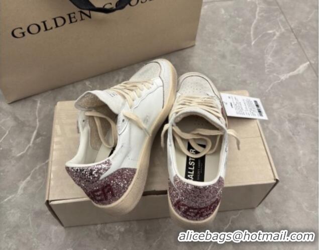 Pretty Style Golden Goose Women's Ball Star LTD Sneakers with red leather star and pink glitter heel tab 0221015