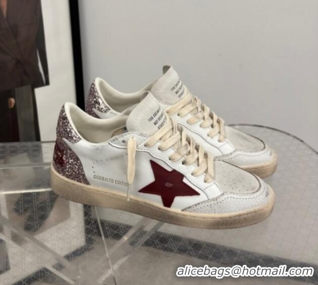 Pretty Style Golden Goose Women's Ball Star LTD Sneakers with red leather star and pink glitter heel tab 0221015