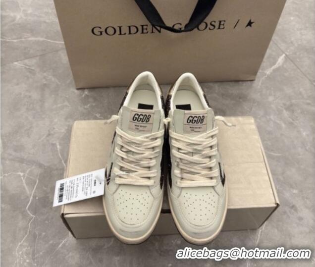 Classic Hot Golden Goose Women's Ball Star Sneakers in glitter with white leather star and metallic leather heel tab 022