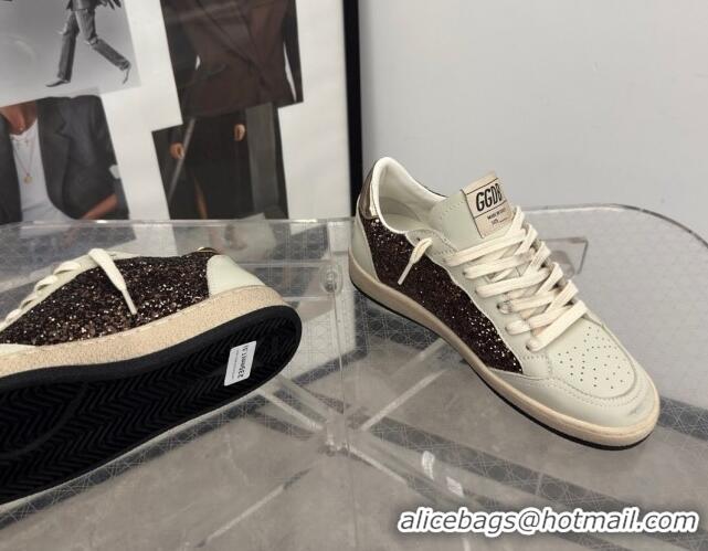 Classic Hot Golden Goose Women's Ball Star Sneakers in glitter with white leather star and metallic leather heel tab 022