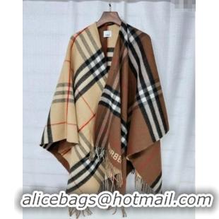 Famous Brand Burberry Contrast Check Wool Cashmere Cape 140x140cm 0821 Brown 2024