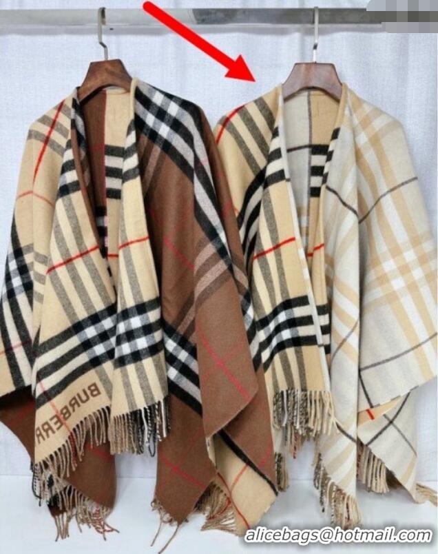 Famous Brand Burberry Contrast Check Wool Cashmere Cape 140x140cm 0821 Brown 2024