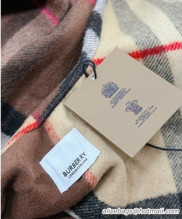 Famous Brand Burberry Contrast Check Wool Cashmere Cape 140x140cm 0821 Brown 2024