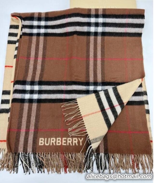 Famous Brand Burberry Contrast Check Wool Cashmere Cape 140x140cm 0821 Brown 2024