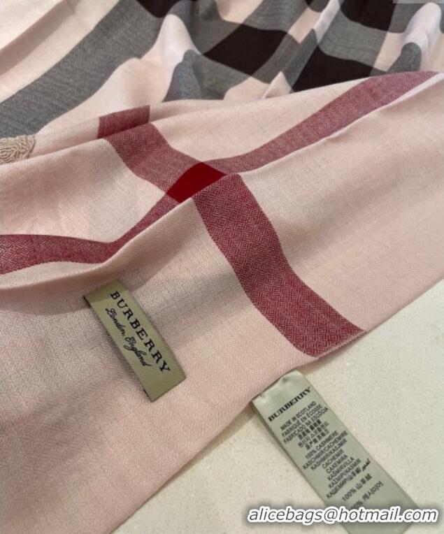 New Design Burberry Check Cashmere Long Scarf 70x200 0821 Pink 2024