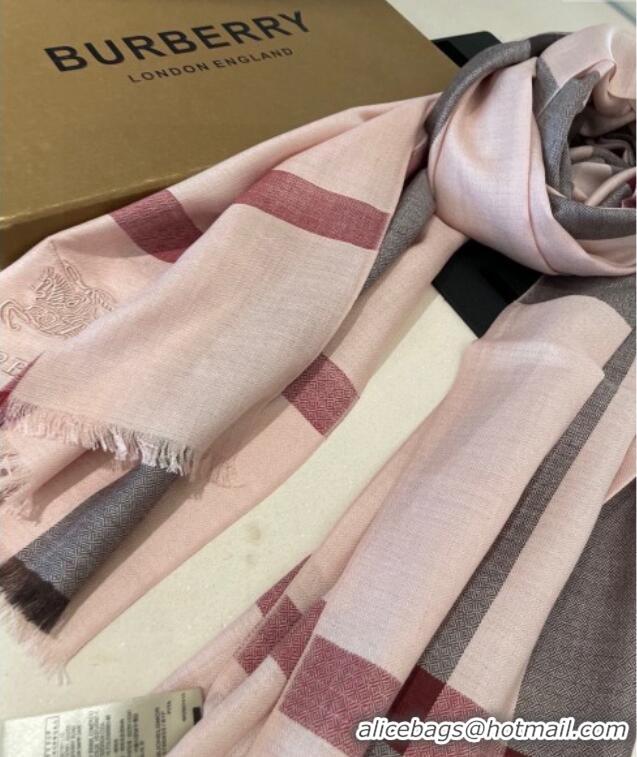 New Design Burberry Check Cashmere Long Scarf 70x200 0821 Pink 2024