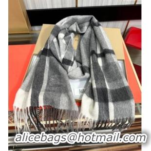 Top Grade Burberry Check Cashmere Long Scarf 32x180 082102 Grey 2024