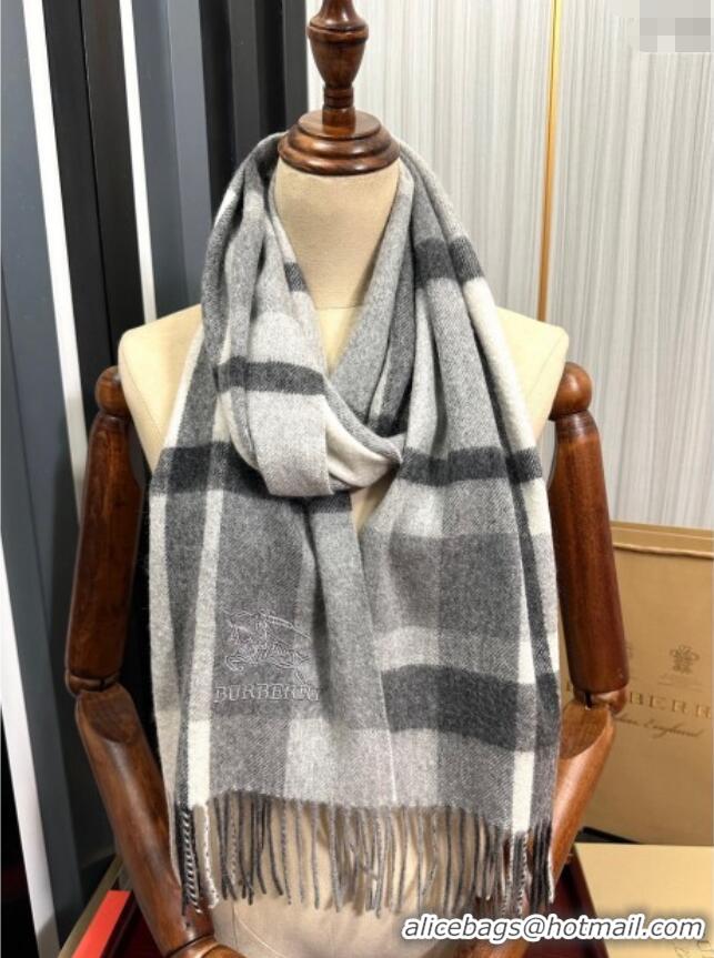 Top Grade Burberry Check Cashmere Long Scarf 32x180 082102 Grey 2024