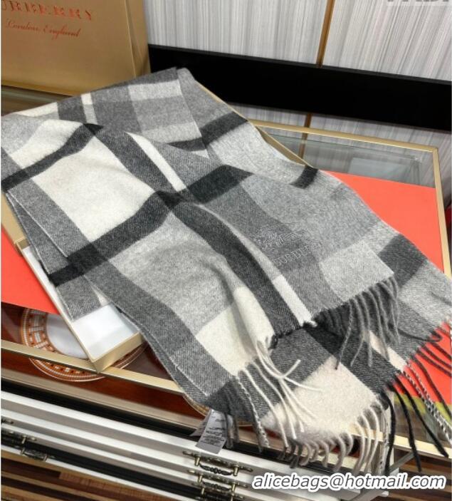 Top Grade Burberry Check Cashmere Long Scarf 32x180 082102 Grey 2024