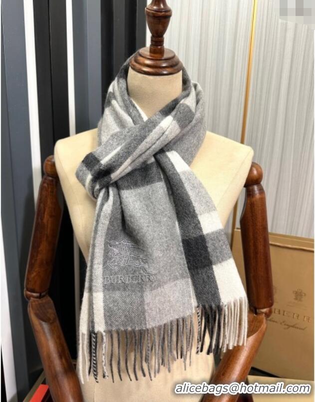 Top Grade Burberry Check Cashmere Long Scarf 32x180 082102 Grey 2024