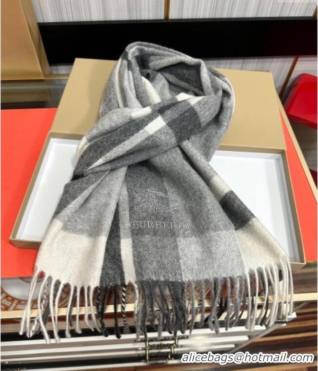 Top Grade Burberry Check Cashmere Long Scarf 32x180 082102 Grey 2024