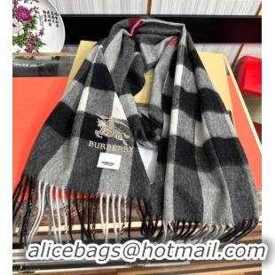 Top Quality Burberry Check Cashmere Long Scarf 32x180 0821 Black 2024