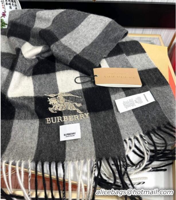 Top Quality Burberry Check Cashmere Long Scarf 32x180 0821 Black 2024