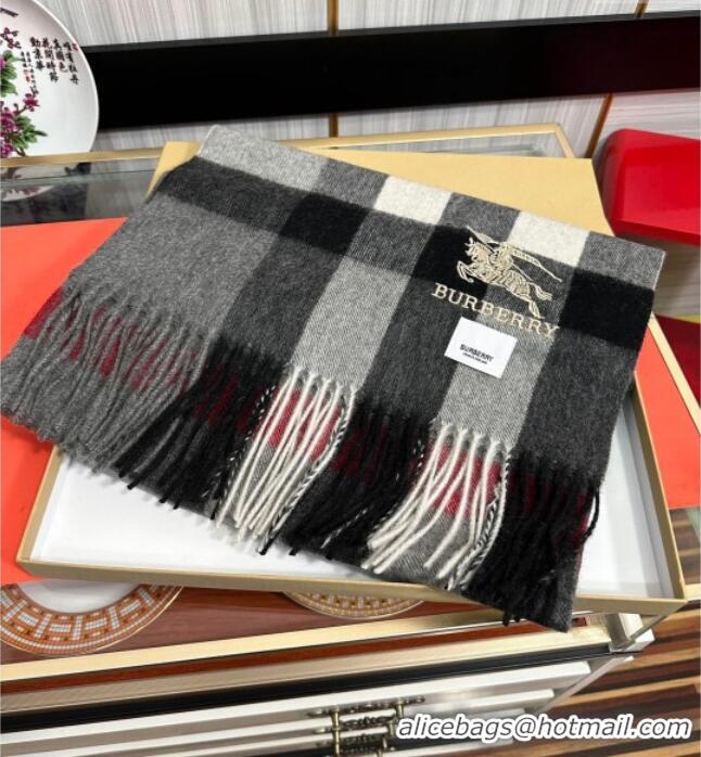 Top Quality Burberry Check Cashmere Long Scarf 32x180 0821 Black 2024