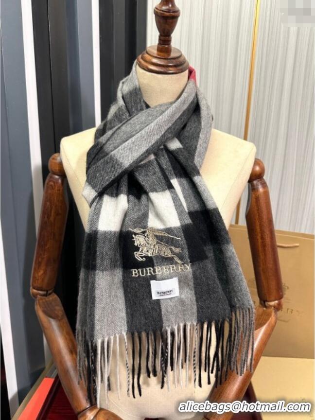 Top Quality Burberry Check Cashmere Long Scarf 32x180 0821 Black 2024