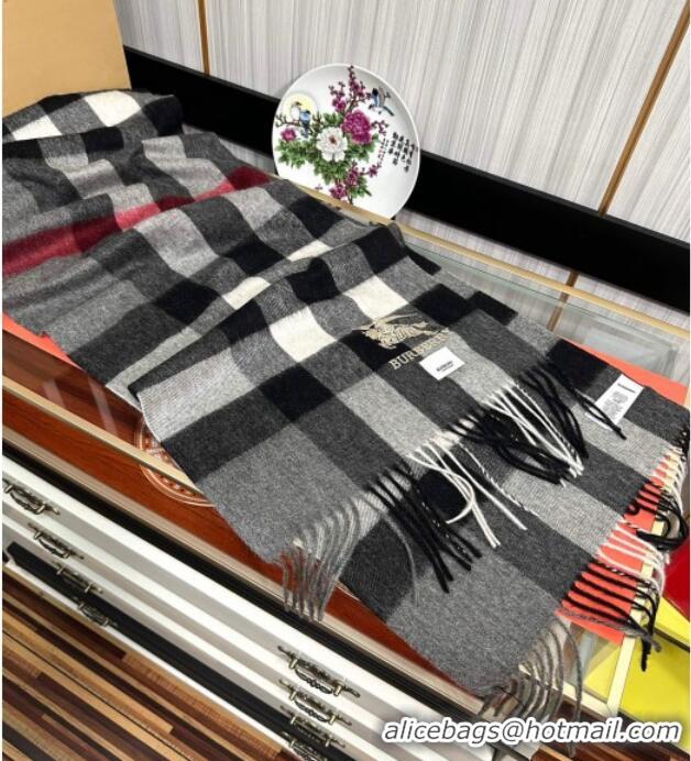 Top Quality Burberry Check Cashmere Long Scarf 32x180 0821 Black 2024