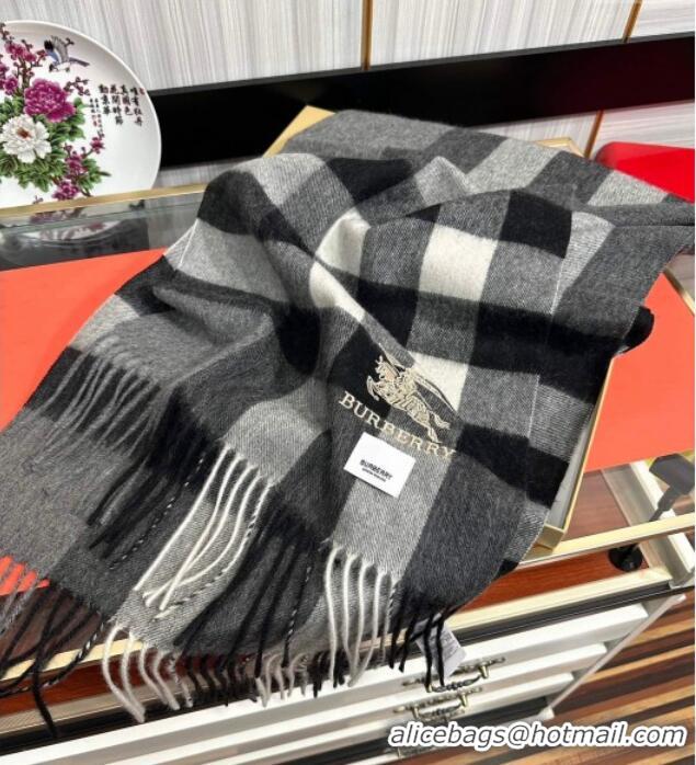 Top Quality Burberry Check Cashmere Long Scarf 32x180 0821 Black 2024