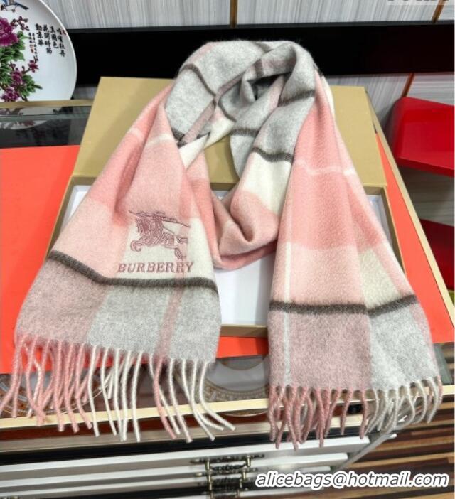 Shop Promotional Burberry Check Cashmere Long Scarf 32x180 082115 Pink 2024