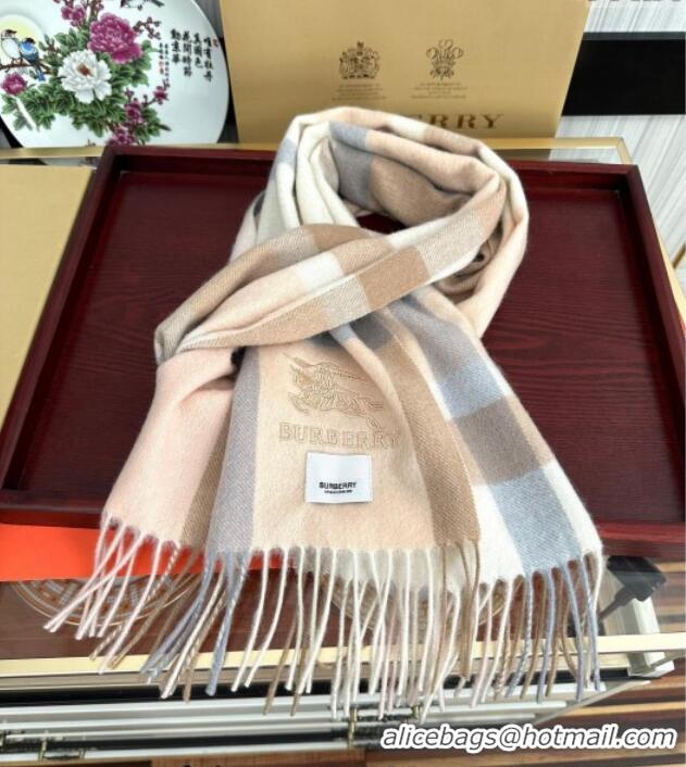 Luxury Cheap Burberry Check Cashmere Long Scarf 32x180 0821 Pink/Beige 2024