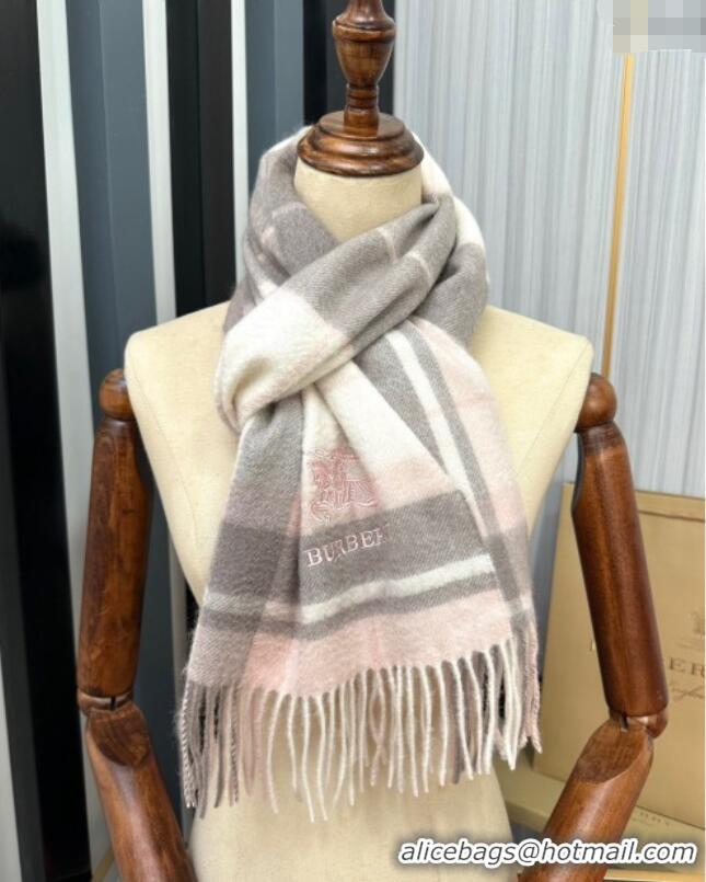 Well Crafted Burberry Check Cashmere Long Scarf 32x180 082109 Light Pink 2024