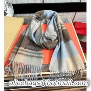 Luxury Discount Burberry Check Cashmere Long Scarf 32x180 082112 Light Blue 2024