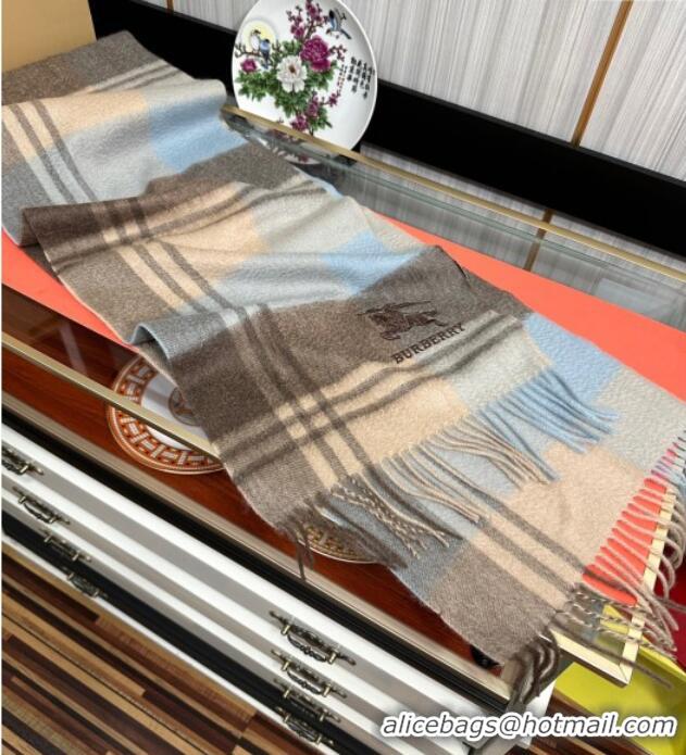 Luxury Discount Burberry Check Cashmere Long Scarf 32x180 082112 Light Blue 2024