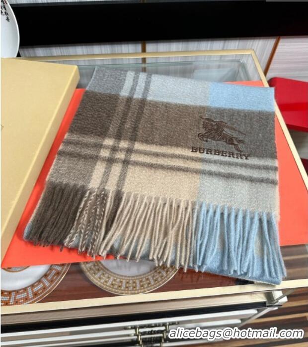 Luxury Discount Burberry Check Cashmere Long Scarf 32x180 082112 Light Blue 2024