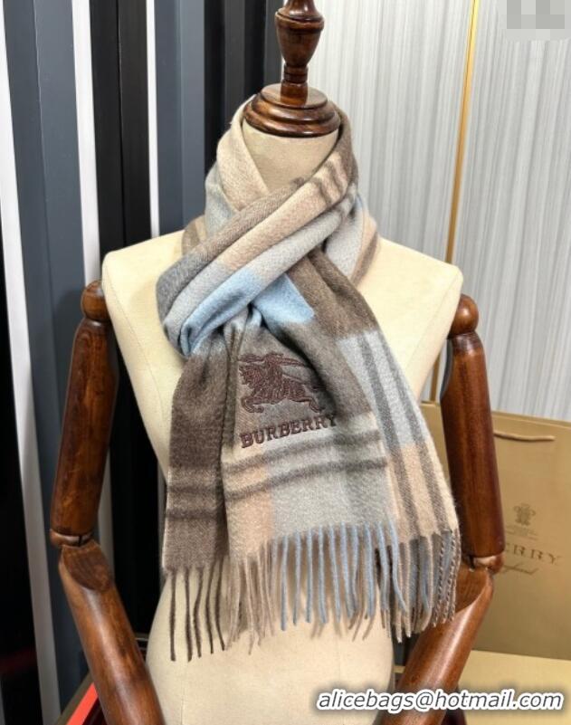 Luxury Discount Burberry Check Cashmere Long Scarf 32x180 082112 Light Blue 2024