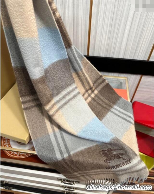 Luxury Discount Burberry Check Cashmere Long Scarf 32x180 082112 Light Blue 2024