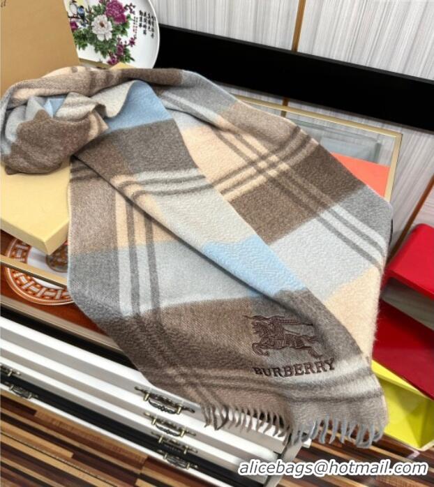 Luxury Discount Burberry Check Cashmere Long Scarf 32x180 082112 Light Blue 2024