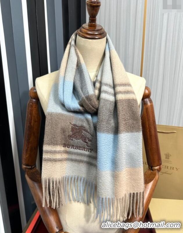 Luxury Discount Burberry Check Cashmere Long Scarf 32x180 082112 Light Blue 2024