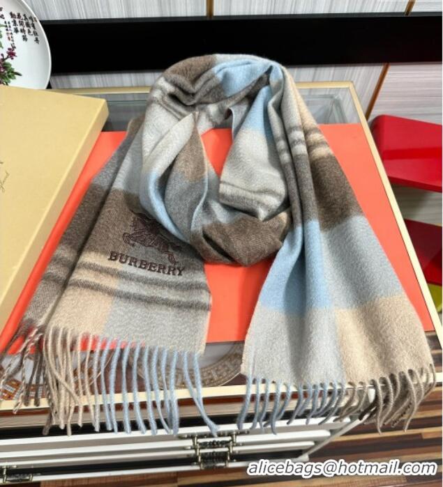 Luxury Discount Burberry Check Cashmere Long Scarf 32x180 082112 Light Blue 2024