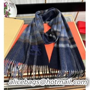 Good Looking Burberry Check Cashmere Long Scarf 32x180 082113 Dark Blue 2024