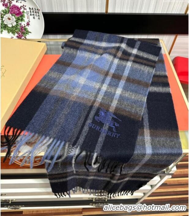 Good Looking Burberry Check Cashmere Long Scarf 32x180 082113 Dark Blue 2024