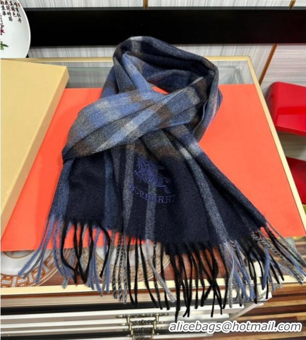 Good Looking Burberry Check Cashmere Long Scarf 32x180 082113 Dark Blue 2024