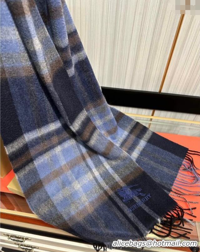 Good Looking Burberry Check Cashmere Long Scarf 32x180 082113 Dark Blue 2024