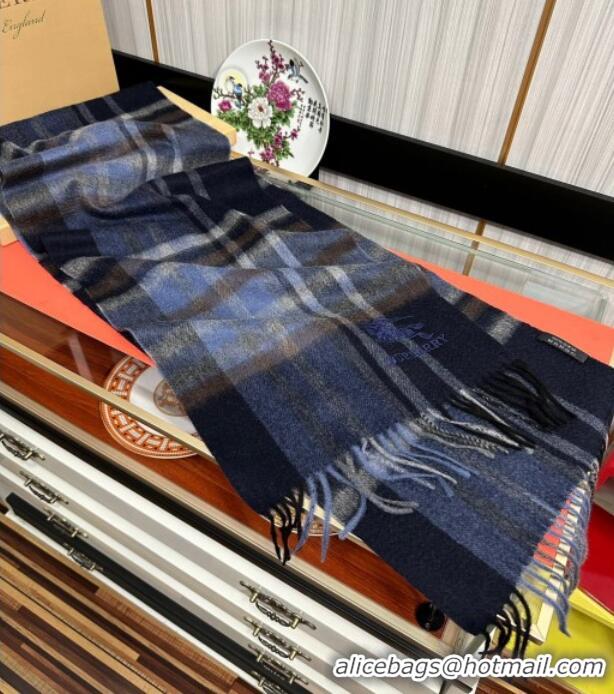 Good Looking Burberry Check Cashmere Long Scarf 32x180 082113 Dark Blue 2024