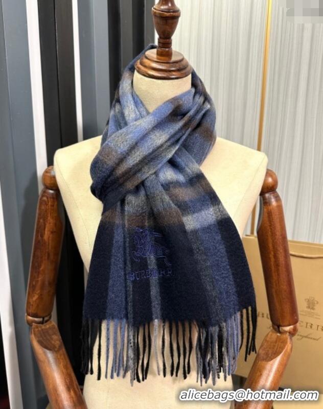 Good Looking Burberry Check Cashmere Long Scarf 32x180 082113 Dark Blue 2024