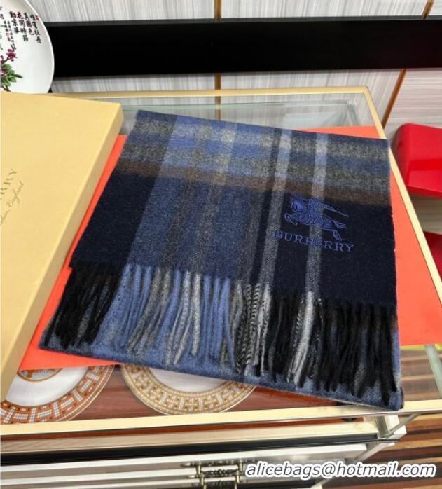 Good Looking Burberry Check Cashmere Long Scarf 32x180 082113 Dark Blue 2024