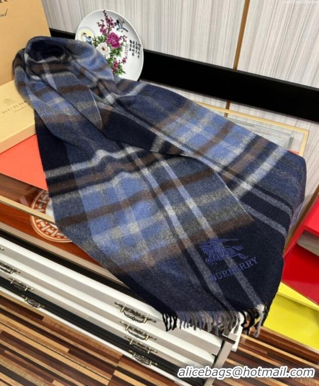 Good Looking Burberry Check Cashmere Long Scarf 32x180 082113 Dark Blue 2024