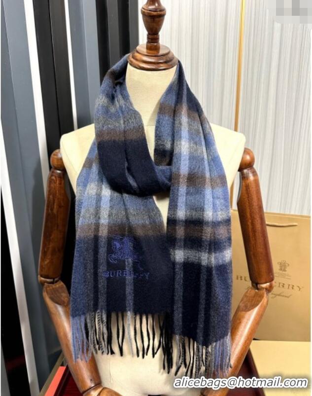 Good Looking Burberry Check Cashmere Long Scarf 32x180 082113 Dark Blue 2024