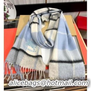 New Fashion Burberry Check Cashmere Long Scarf 32x180 082114 Light Blue 2024