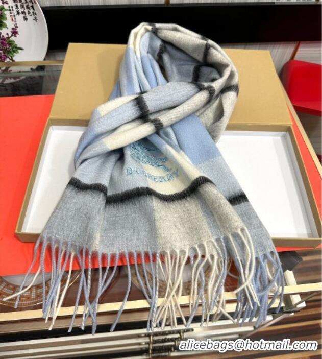 New Fashion Burberry Check Cashmere Long Scarf 32x180 082114 Light Blue 2024